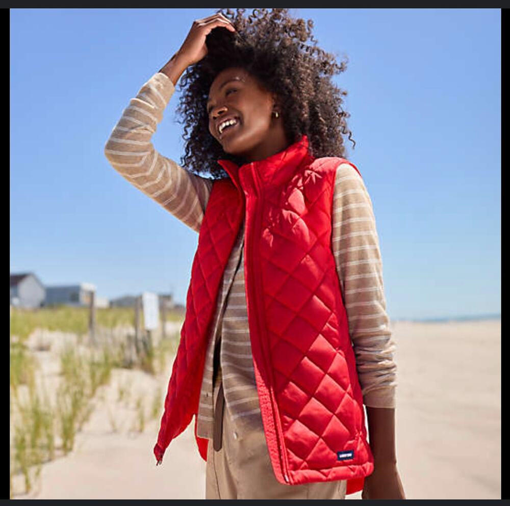 Lands' End Red Quilted Vest Mock Neck Sleeveless Casual Full Zip Size X-Large XL